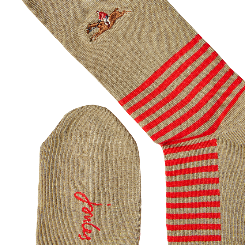 Joules Excellent Everyday Embroidered Socks - Oat Embroidered Horse-1
